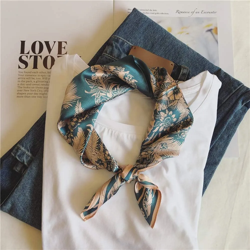 Square 100% Silk Scarves - 21" x 21" - Digital Printed Neckerchief Lightweight Scarf（4 Colors Available）