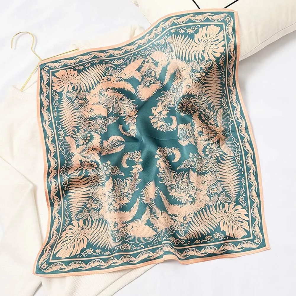 Square 100% Silk Scarves - 21" x 21" - Digital Printed Neckerchief Lightweight Scarf（4 Colors Available）