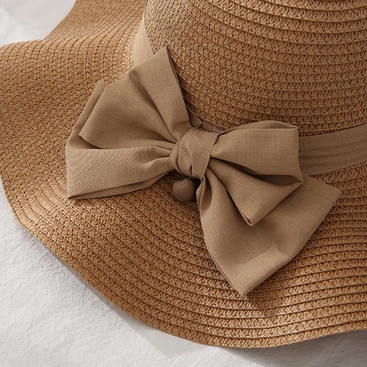 Straw Sun Hats for Women Elegant Bowknot Summer Beach Hat Wide Brim Outdoor UV Protection Visor Hat Casual Bucket Hat