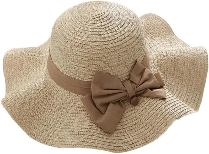 Straw Sun Hats for Women Elegant Bowknot Summer Beach Hat Wide Brim Outdoor UV Protection Visor Hat Casual Bucket Hat
