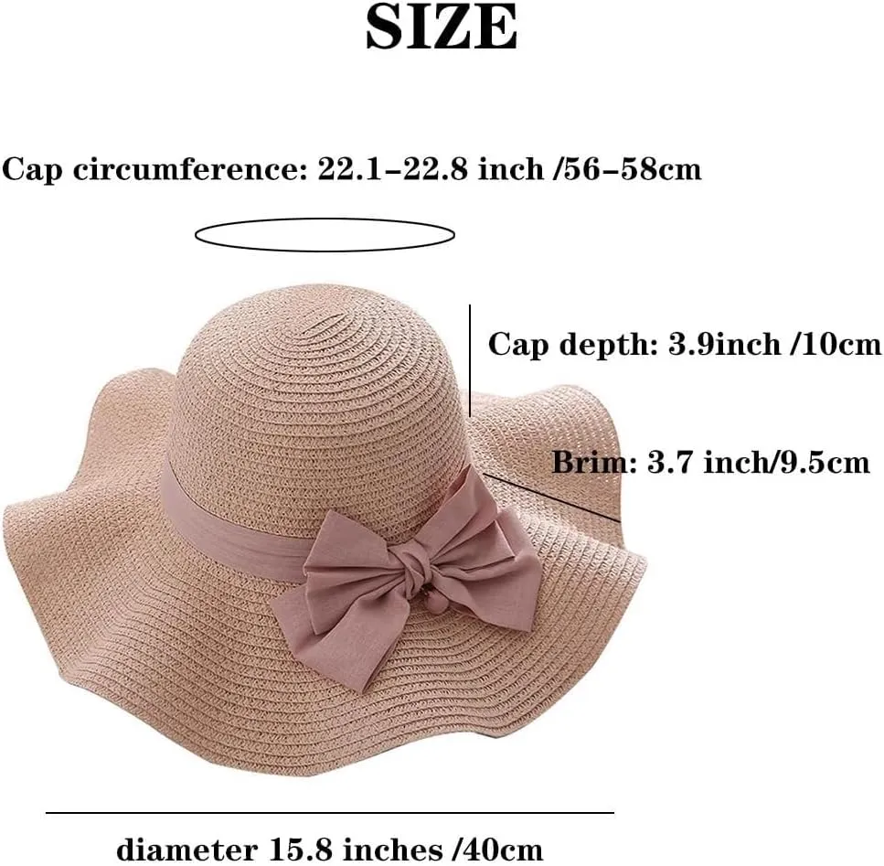 Straw Sun Hats for Women Elegant Bowknot Summer Beach Hat Wide Brim Outdoor UV Protection Visor Hat Casual Bucket Hat