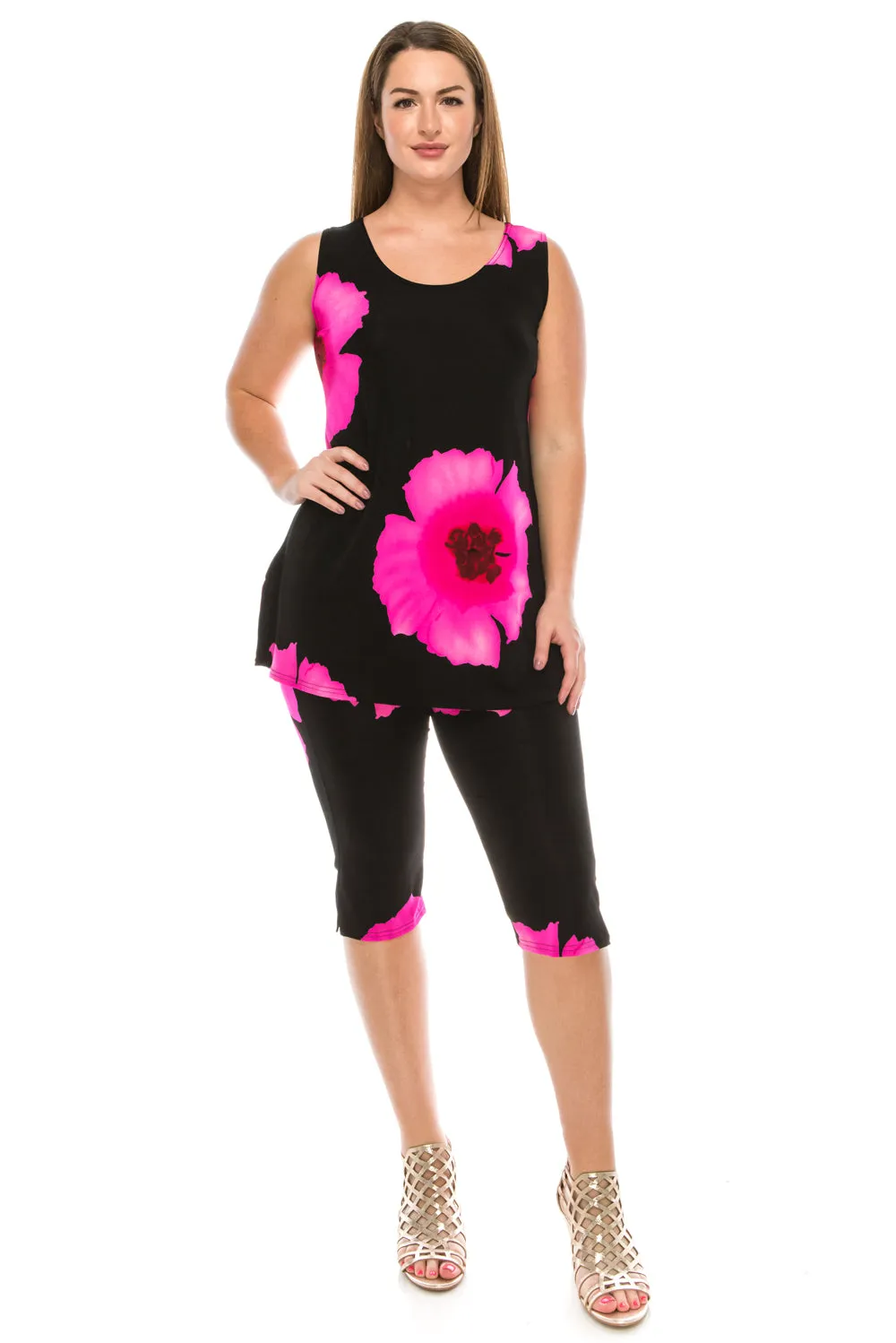 Stretchy Tank Capri Pant Set Print-9002BN-TRP1-W113