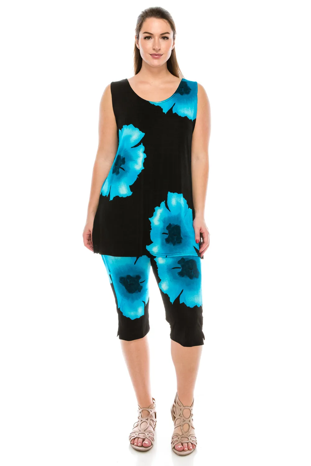 Stretchy Tank Capri Pant Set Print-9002BN-TRP1-W113