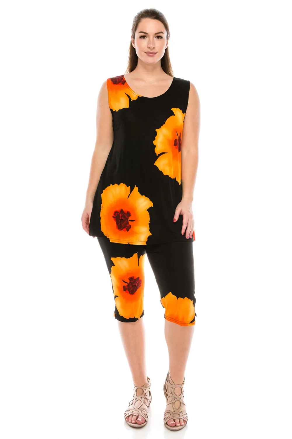 Stretchy Tank Capri Pant Set Print-9002BN-TRP1-W113