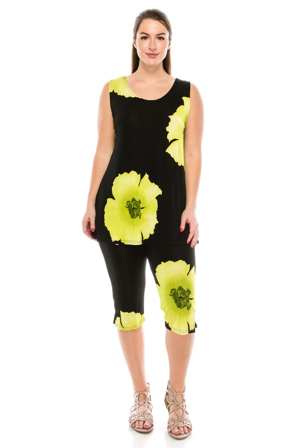 Stretchy Tank Capri Pant Set Print-9002BN-TRP1-W113