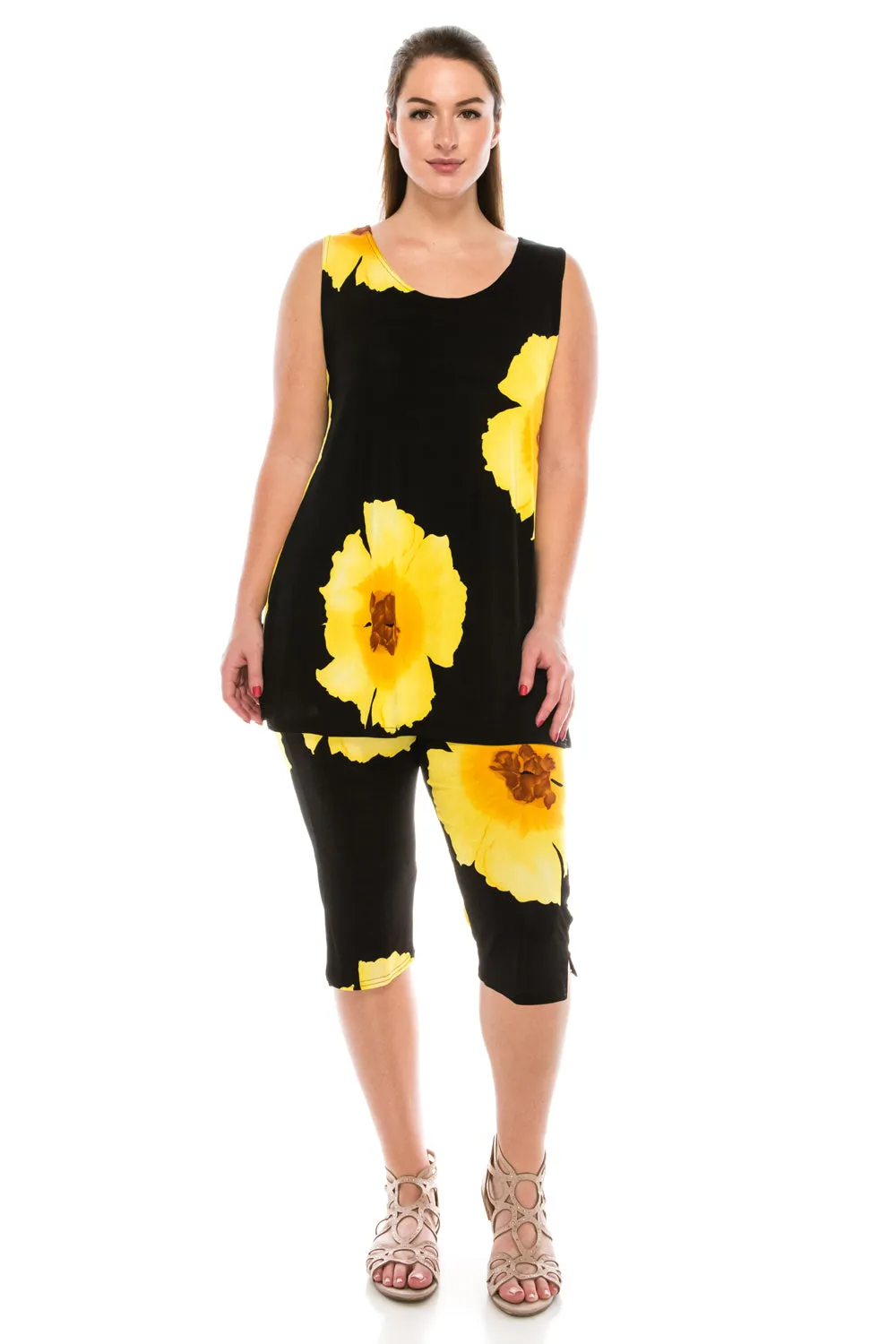 Stretchy Tank Capri Pant Set Print-9002BN-TRP1-W113
