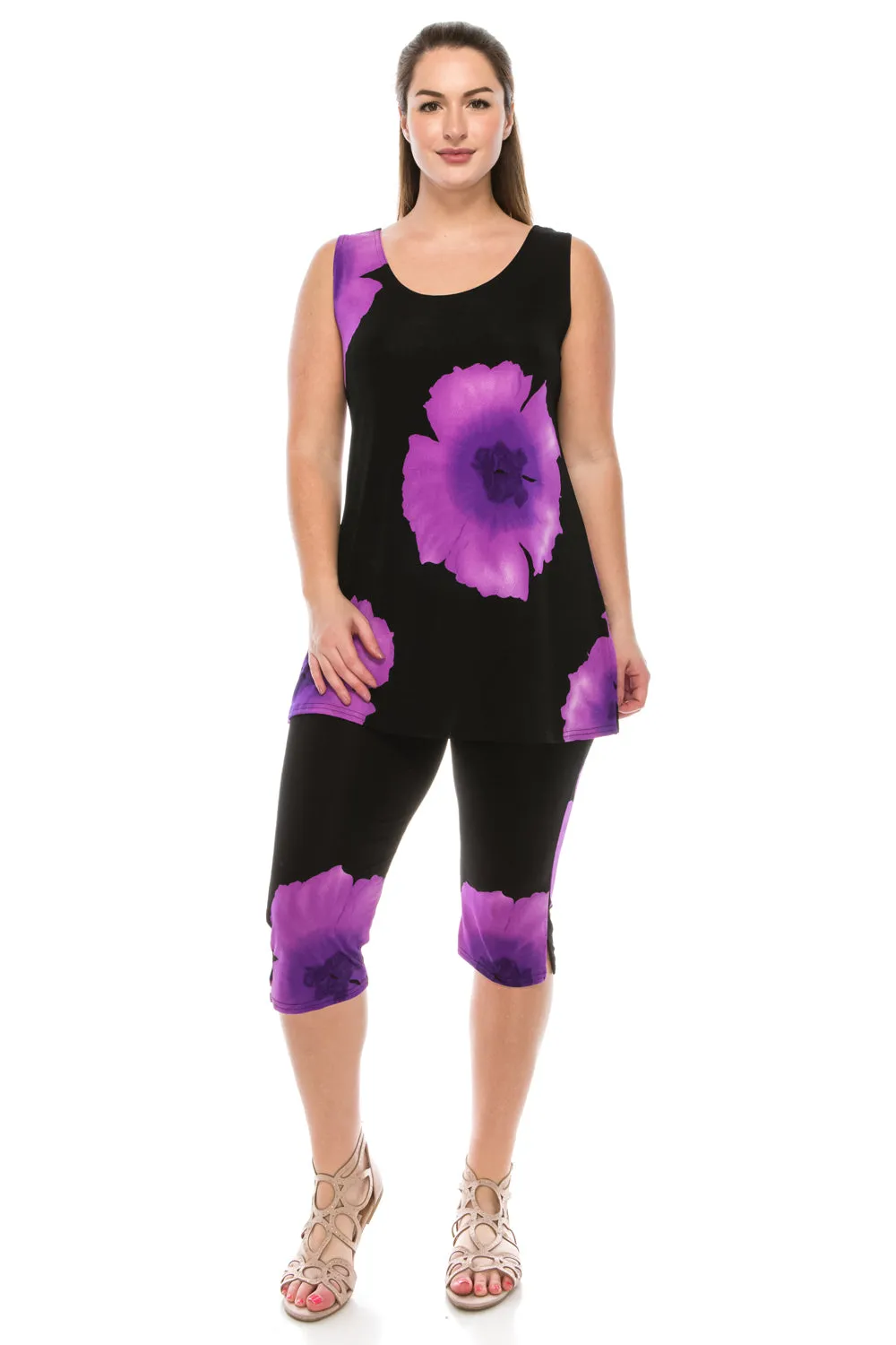 Stretchy Tank Capri Pant Set Print-9002BN-TRP1-W113