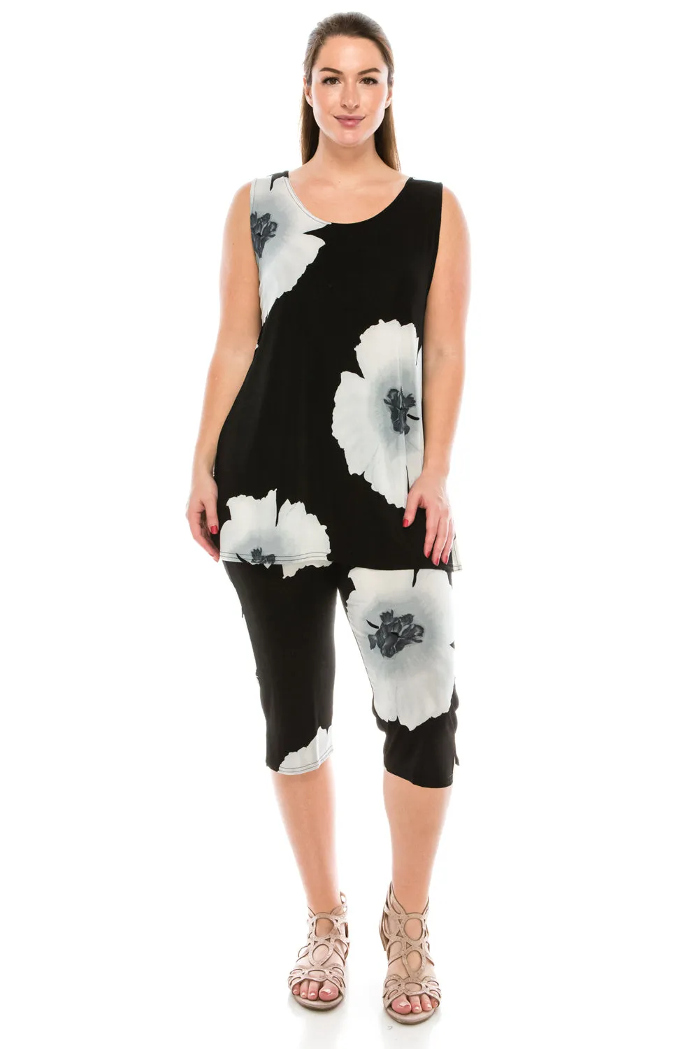 Stretchy Tank Capri Pant Set Print-9002BN-TRP1-W113