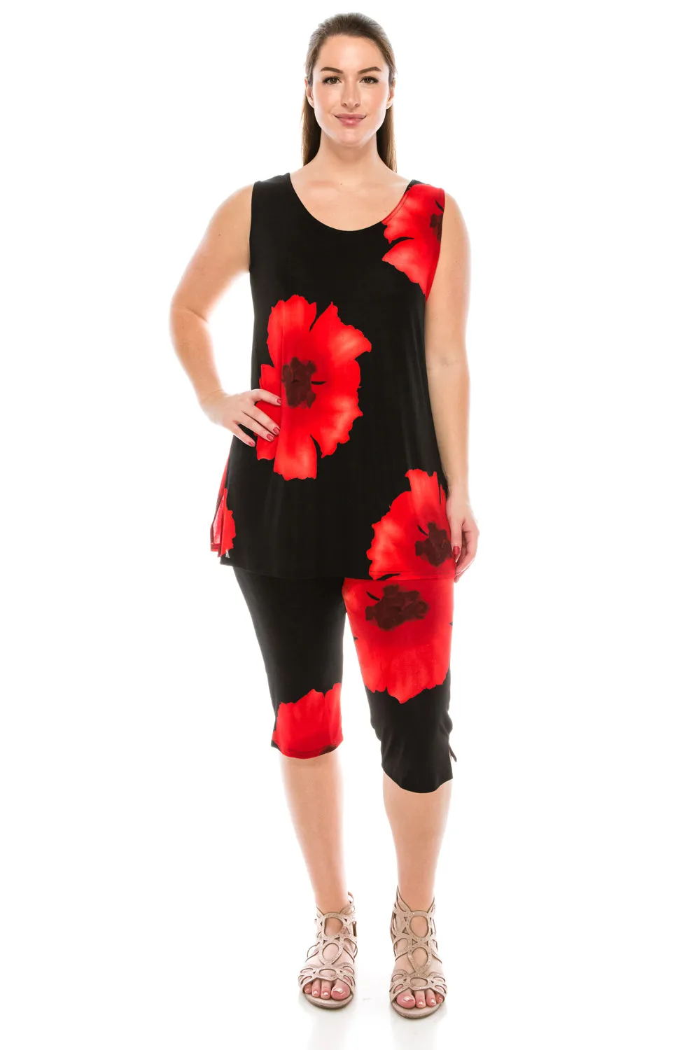 Stretchy Tank Capri Pant Set Print-9002BN-TRP1-W113