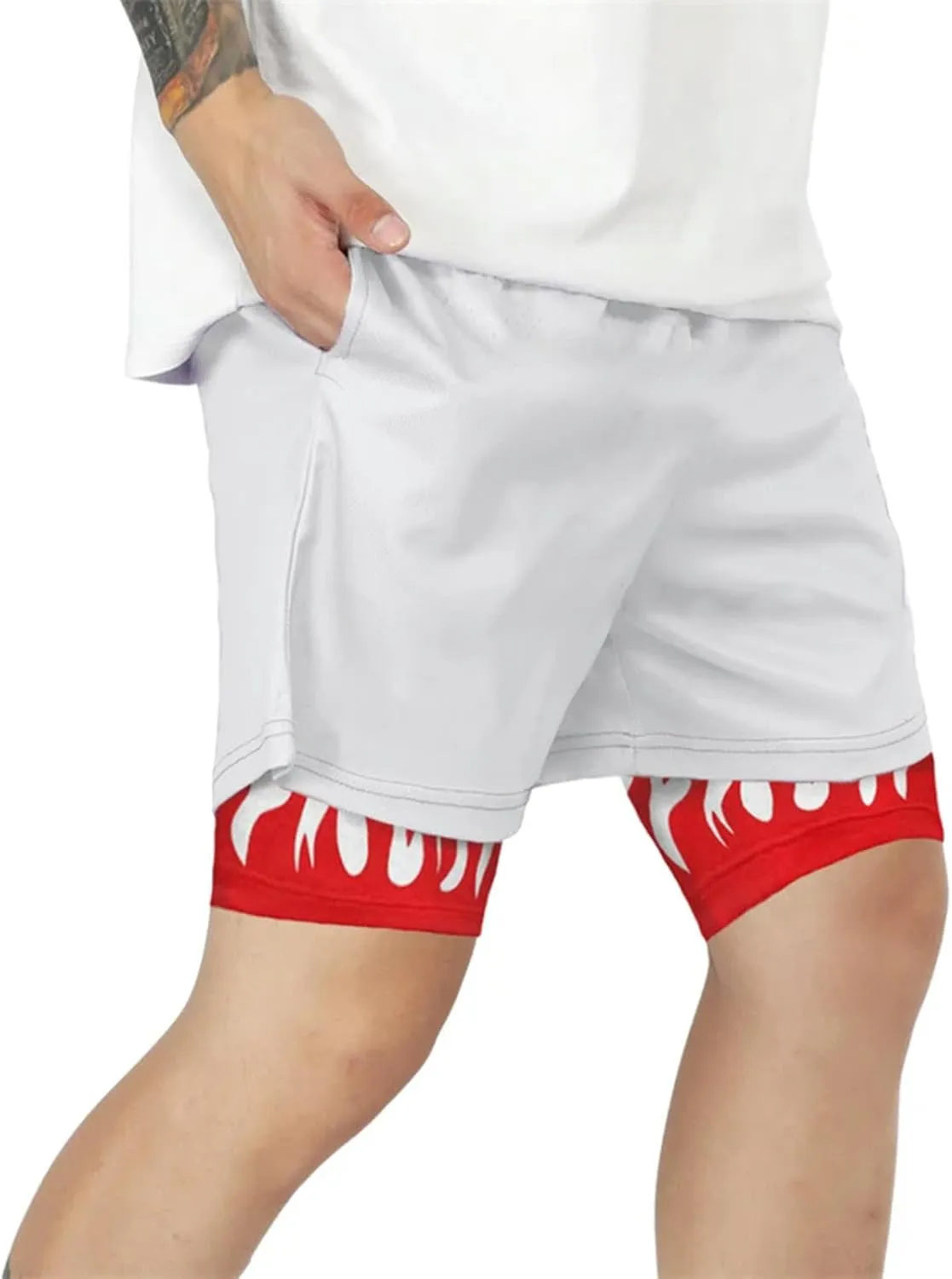 Stylish Men Running Gym Sport Quick Dry Shorts with Liner Summer Casual Print Beach Shorts Men's Swim Trunks