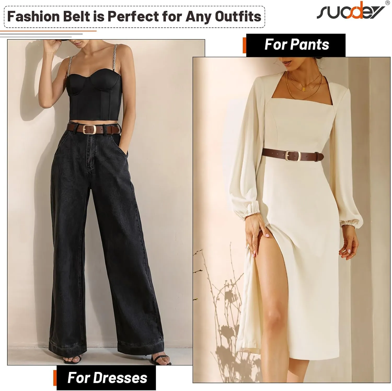 SUOSDEY Fashion Womens Leather Belt, Soft Leather Waist Belt with Gold Pin Buckle for Jeans Pants,width 1.3"