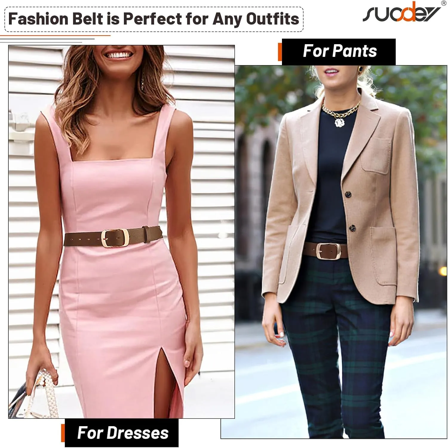 SUOSDEY Fashion Womens Leather Belt, Soft Leather Waist Belt with Gold Pin Buckle for Jeans Pants,width 1.3"