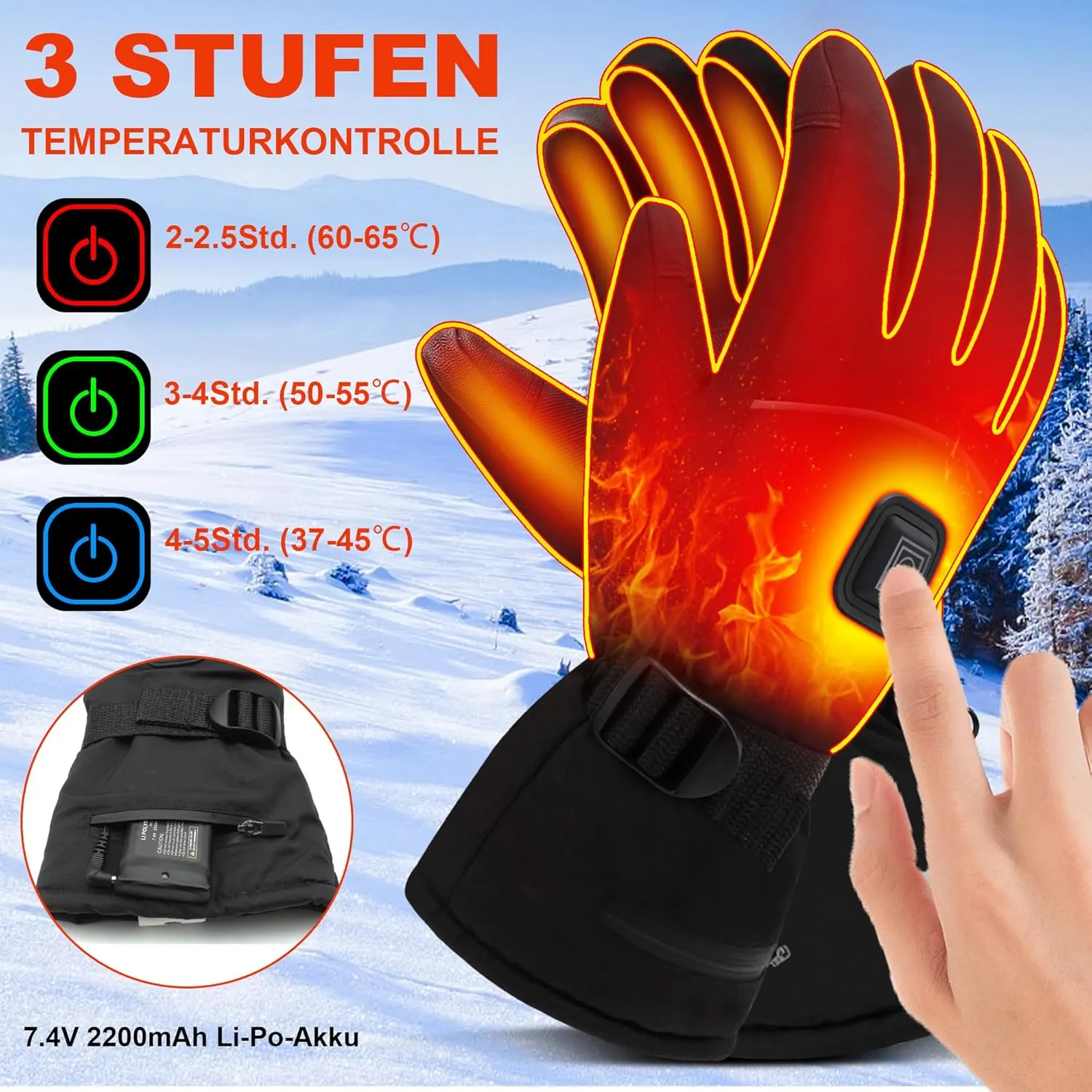 SVPRO Heated Ski Gloves - Battery Heated Electric Hand Warmers for Men & Women - Winter Sports, Hunting, Outdoor Thermal Gloves