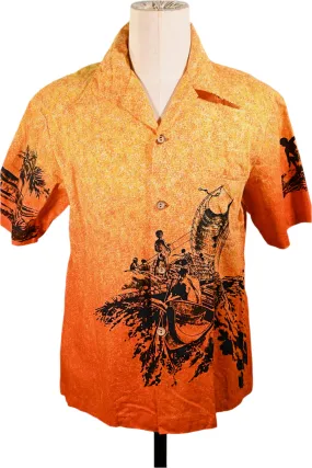Ui Maikai Vintage 60s Endless Summer Coconut Boy, Silhouette Surfer Bold Color Hawaiian Shirt, Book Piece L