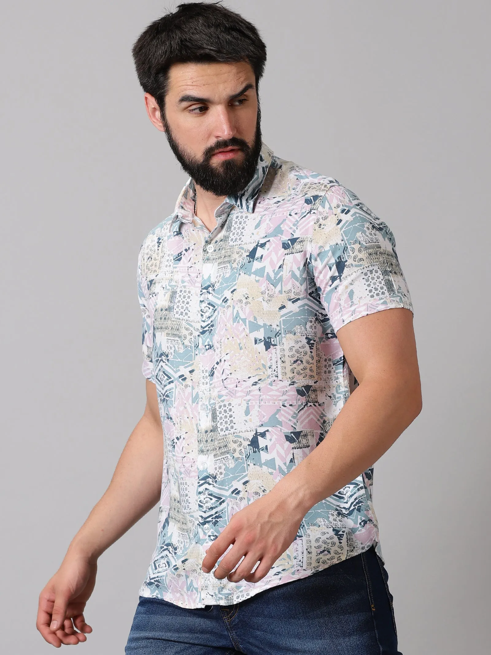 Whimsical Patterned Half-Sleeve Shirt