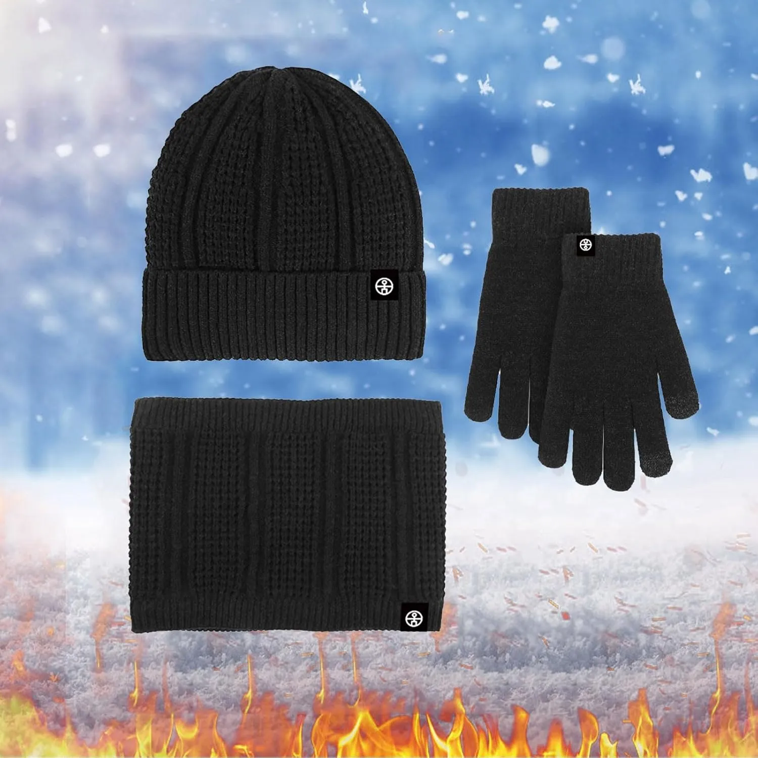 Winter Beanie Hat Scarf Gloves Set Women Mens Cold Weather Gear Warm Knit Hat Touchscreen Gloves Neck Warmer 3 in 1