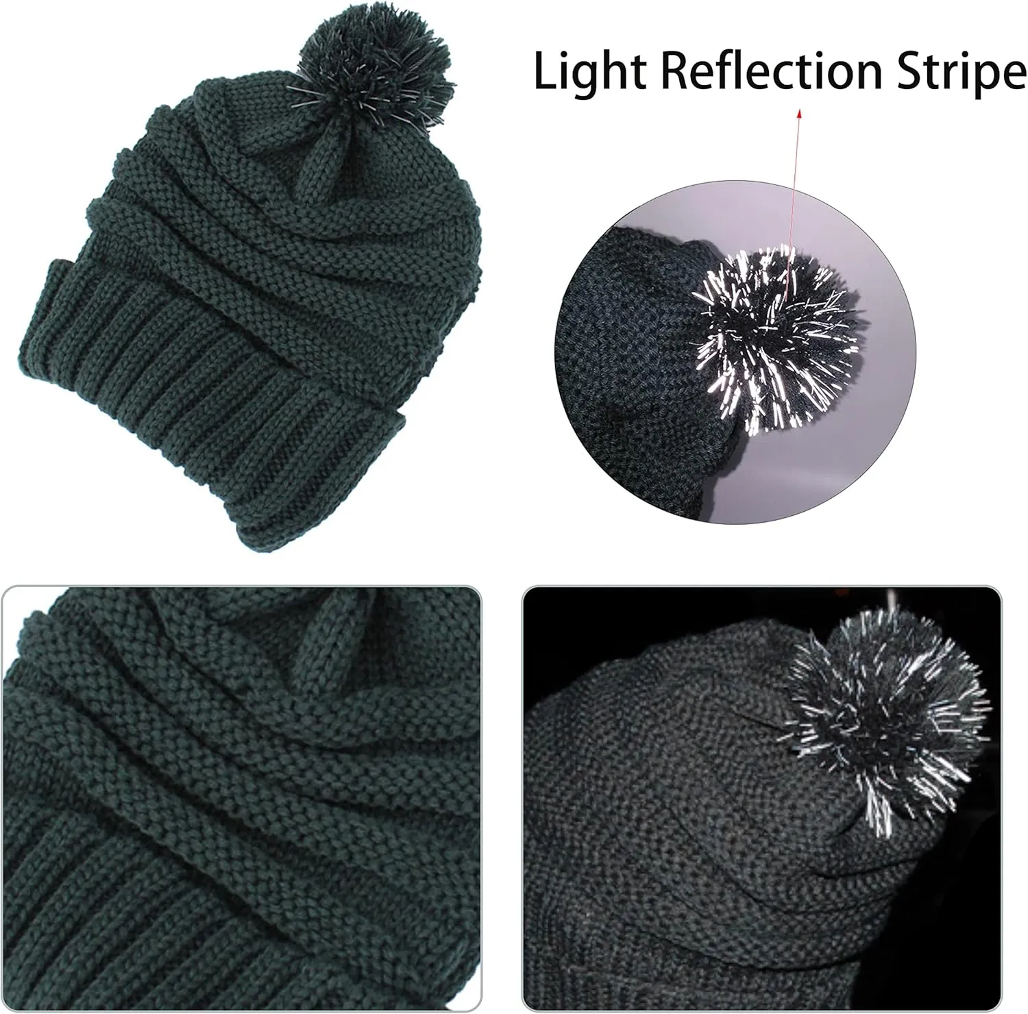 Winter Hat Gloves Scarf Set Women, Beanie with Pom Touchscreen Gloves Warm Knit Long Scarf 3 in 1 Set Gift for Women