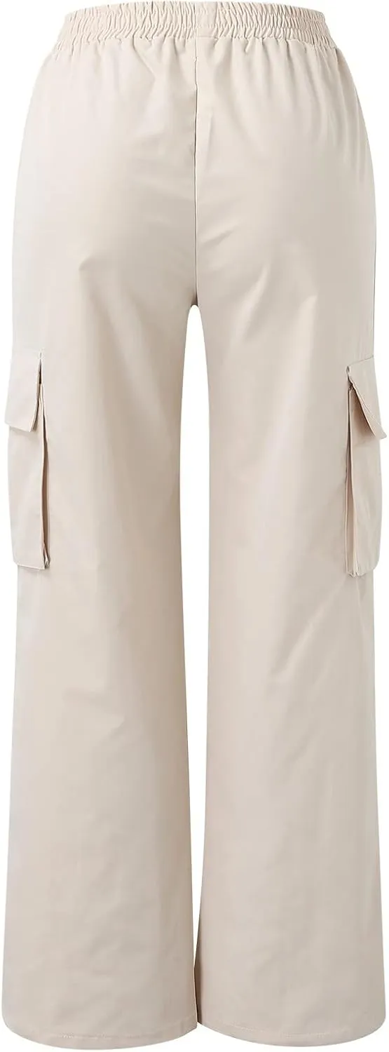 Women's Belt Less High Elastic Waisted Straight Leg Relaxed Style Trousers Slim Fit Fashion and Cool Streetwear