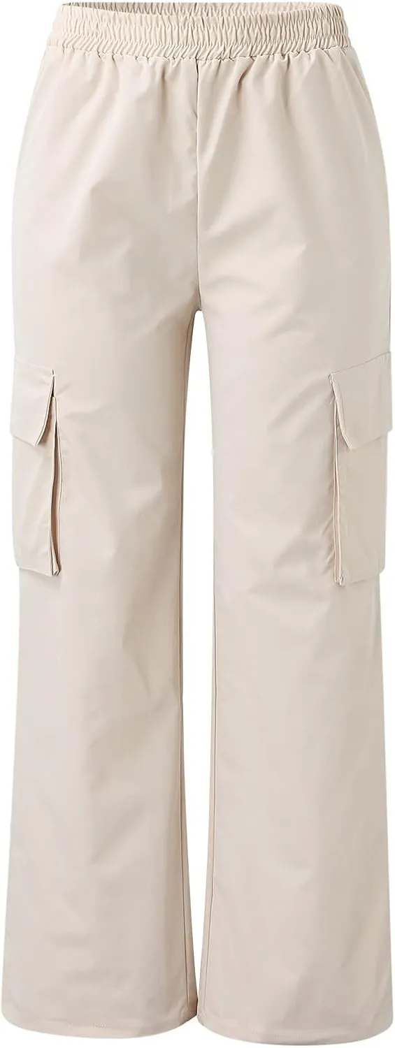 Women's Belt Less High Elastic Waisted Straight Leg Relaxed Style Trousers Slim Fit Fashion and Cool Streetwear