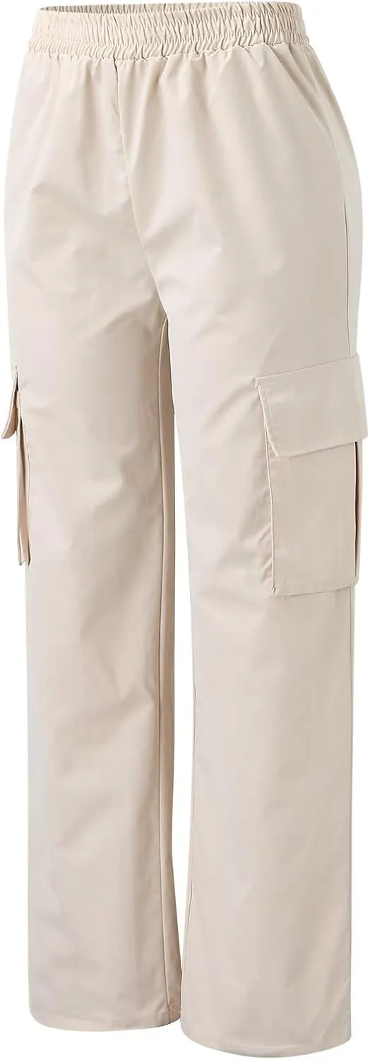 Women's Belt Less High Elastic Waisted Straight Leg Relaxed Style Trousers Slim Fit Fashion and Cool Streetwear
