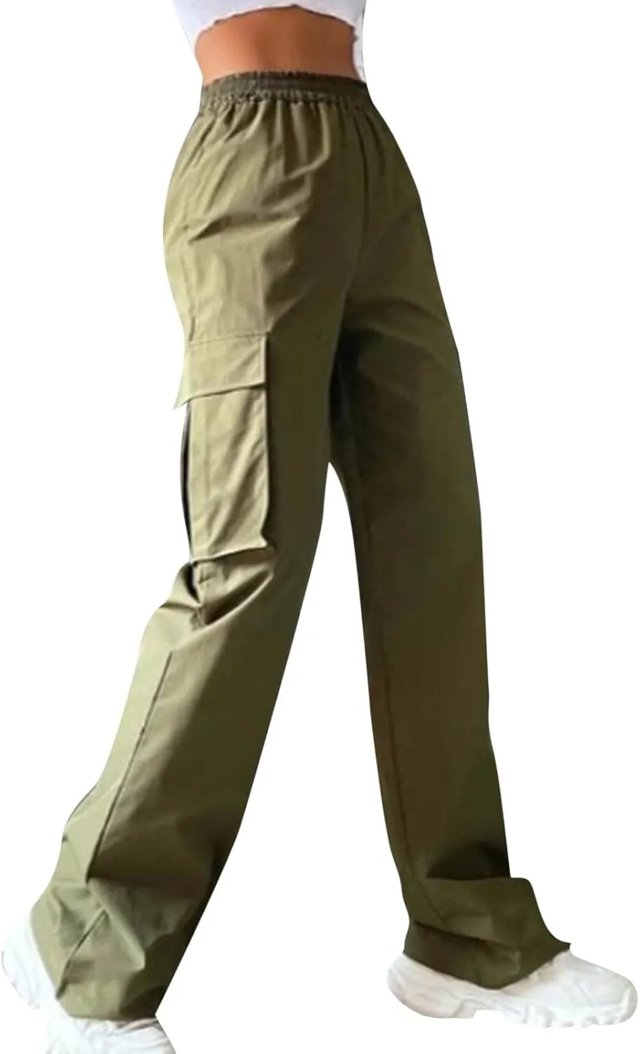 Women's Belt Less High Waisted Wide Leg Trousers Straight Leg Relaxed Style Trousers Casual Trousers Yoga Work