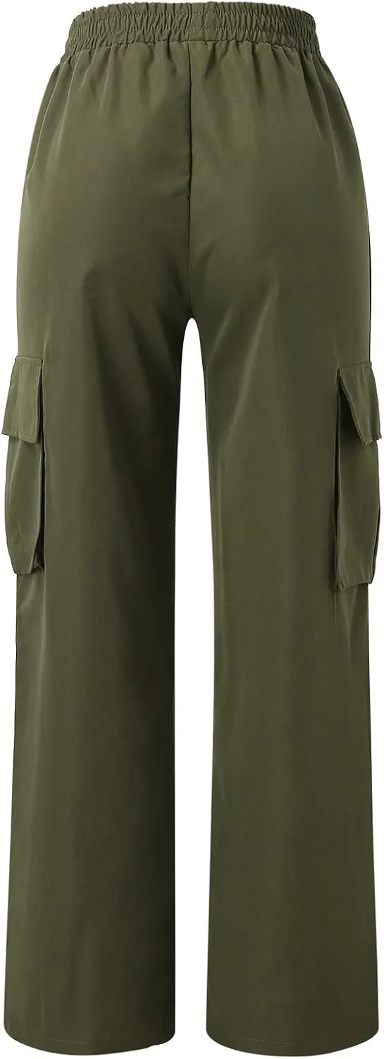 Women's Belt Less High Waisted Wide Leg Trousers Straight Leg Relaxed Style Trousers Casual Trousers Yoga Work