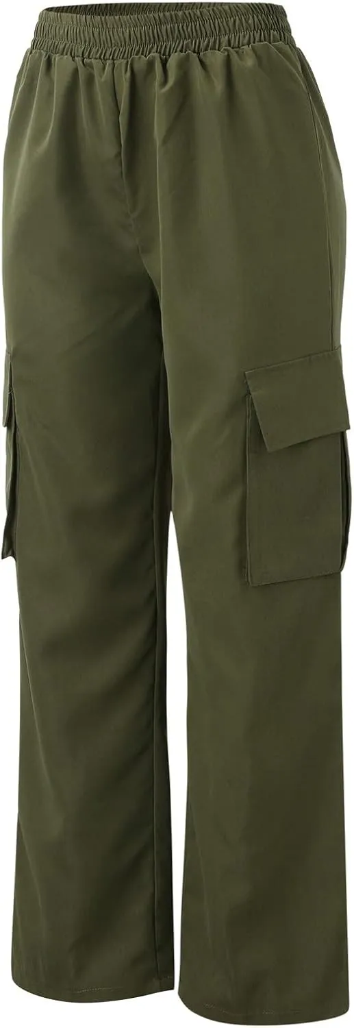 Women's Belt Less High Waisted Wide Leg Trousers Straight Leg Relaxed Style Trousers Casual Trousers Yoga Work