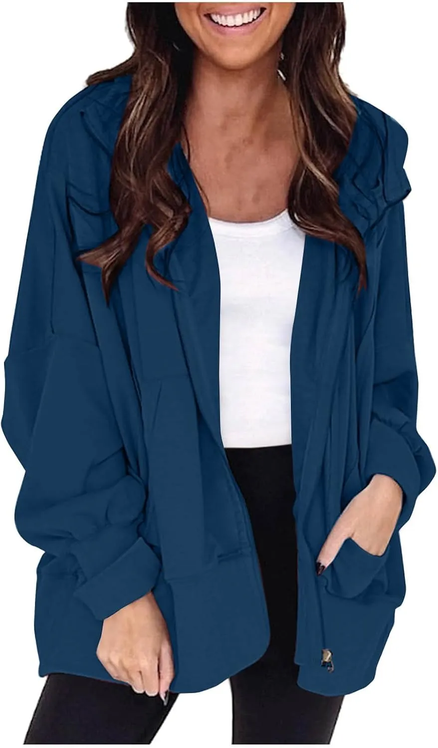 Women's Full Zip Hoodies Casual Loose Hooded Sweatshirt Jackets Soft Outerwear Fall Winter Track Jacket with Pocket