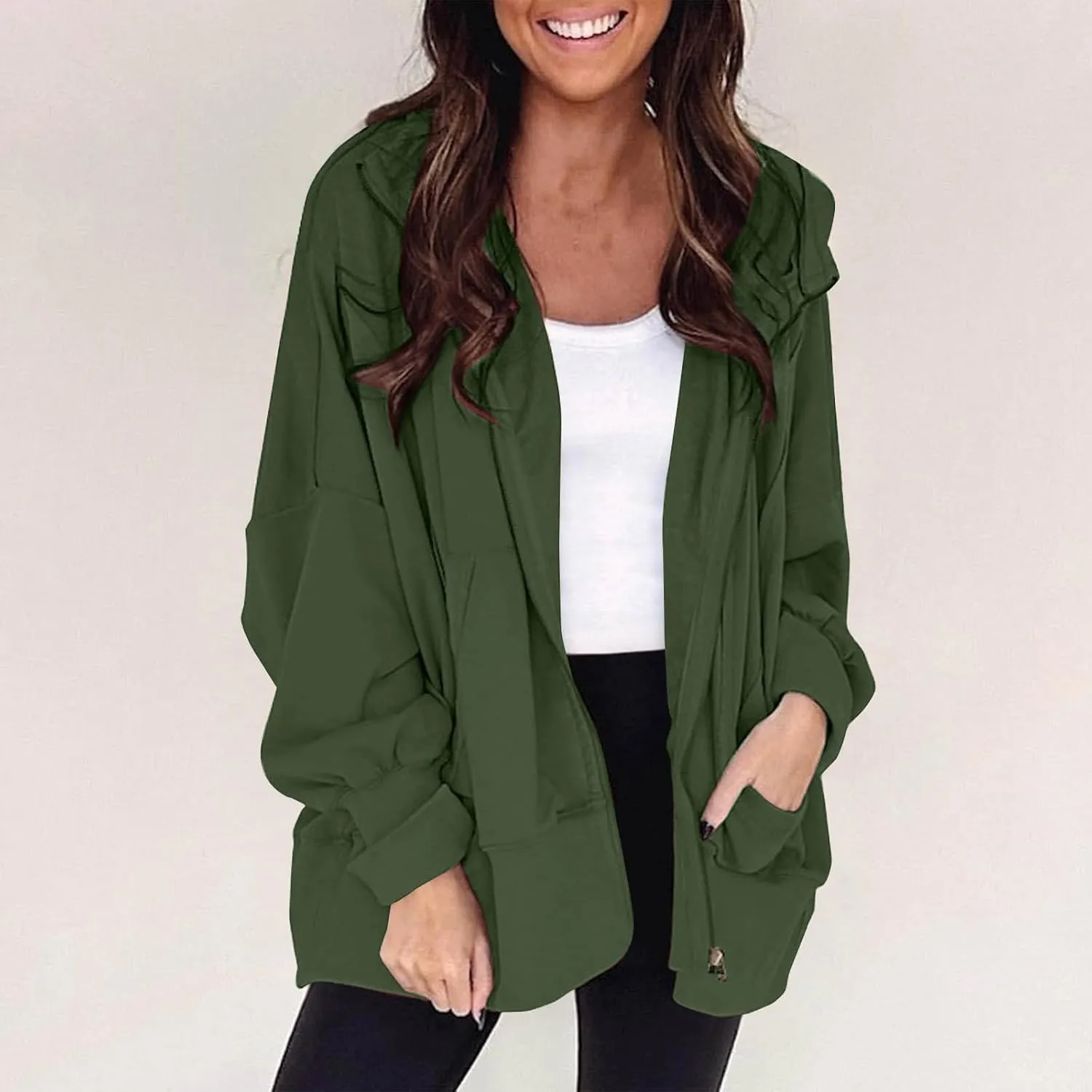 Women's Full Zip Hoodies Casual Loose Hooded Sweatshirt Jackets Soft Outerwear Fall Winter Track Jacket with Pocket