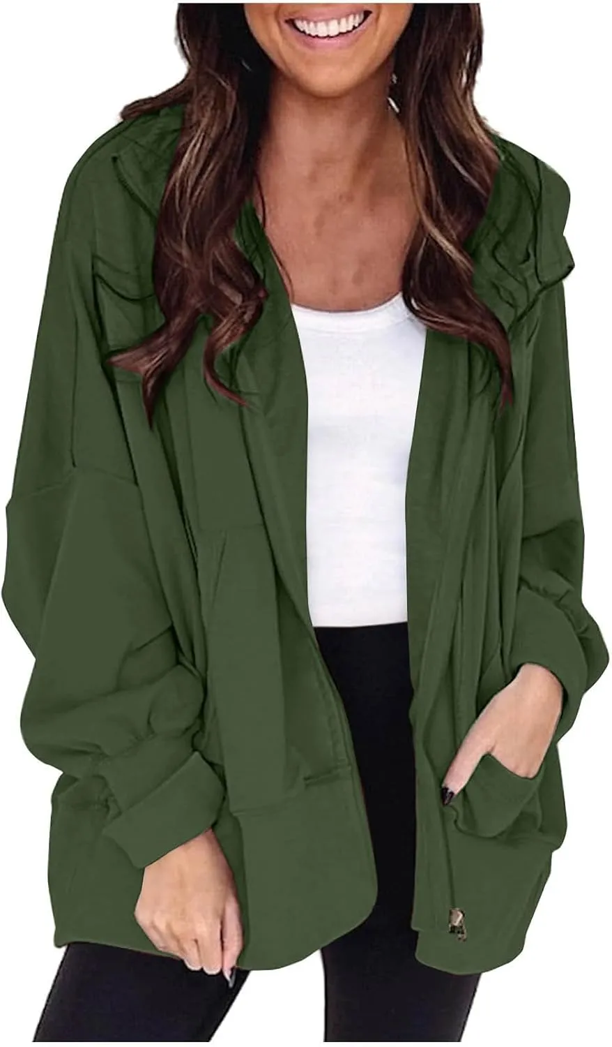 Women's Full Zip Hoodies Casual Loose Hooded Sweatshirt Jackets Soft Outerwear Fall Winter Track Jacket with Pocket