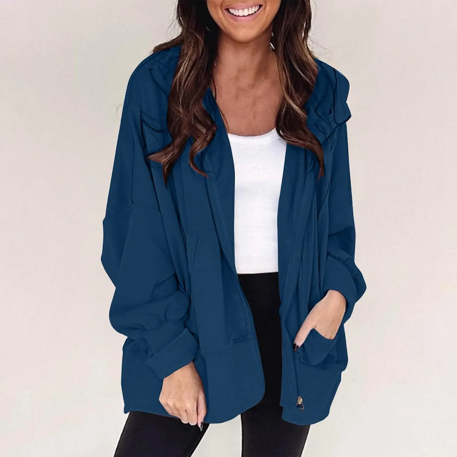 Women's Full Zip Hoodies Casual Loose Hooded Sweatshirt Jackets Soft Outerwear Fall Winter Track Jacket with Pocket