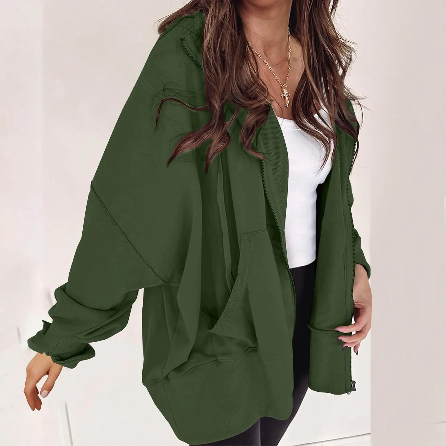 Women's Full Zip Hoodies Casual Loose Hooded Sweatshirt Jackets Soft Outerwear Fall Winter Track Jacket with Pocket