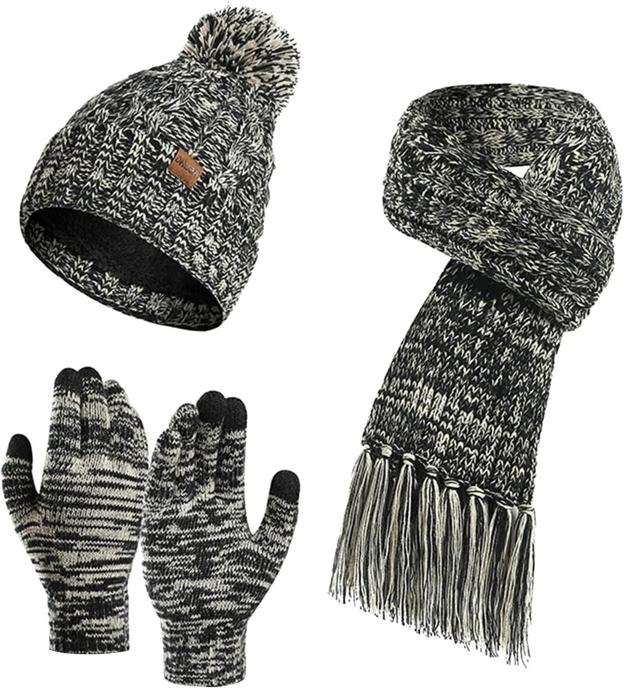 Womens Mens Beanie Hat Scarf Touch Screen Gloves Set Warm Thick Knit Lined Skull Caps Neck Warmer Scarves Gifts
