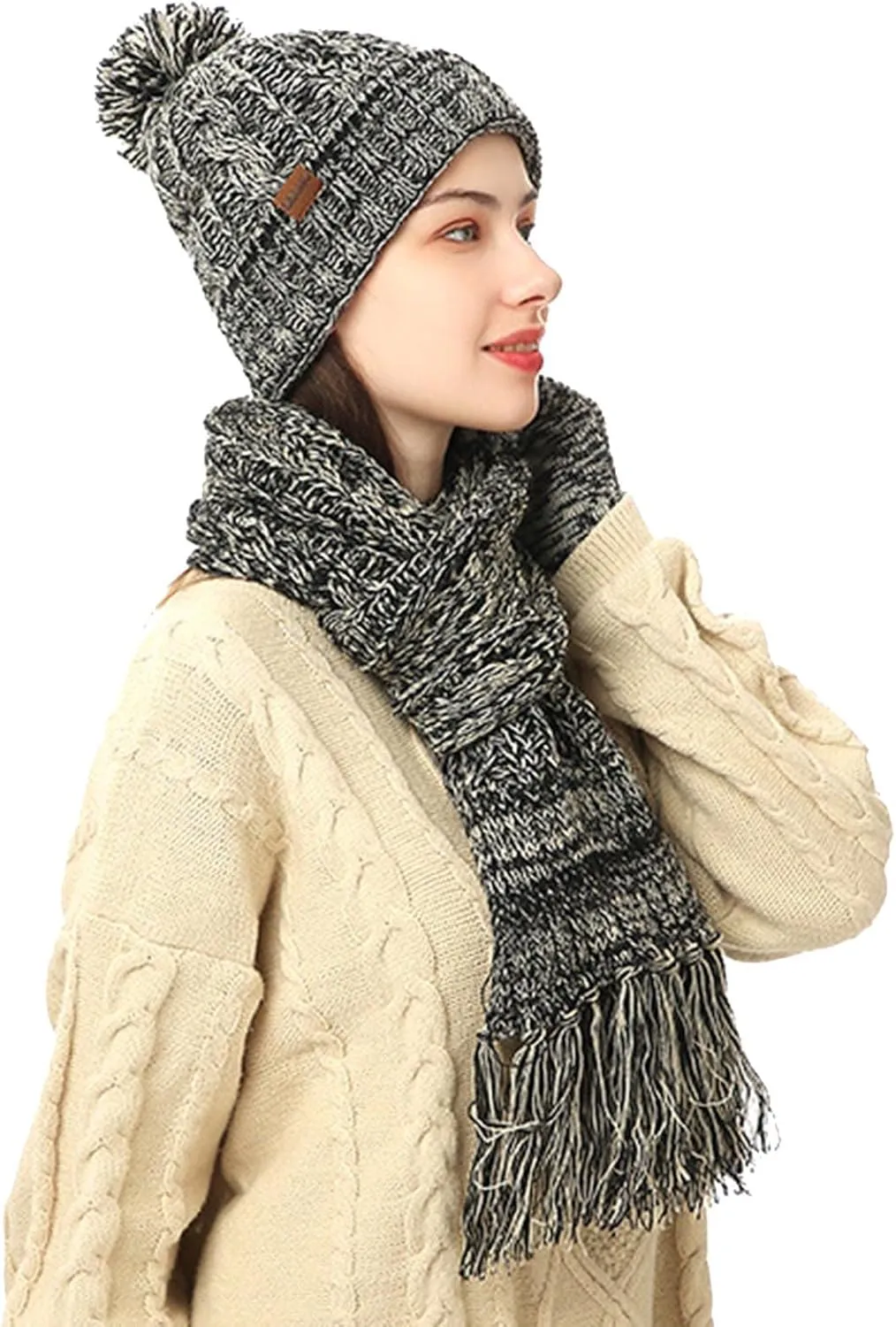 Womens Mens Beanie Hat Scarf Touch Screen Gloves Set Warm Thick Knit Lined Skull Caps Neck Warmer Scarves Gifts