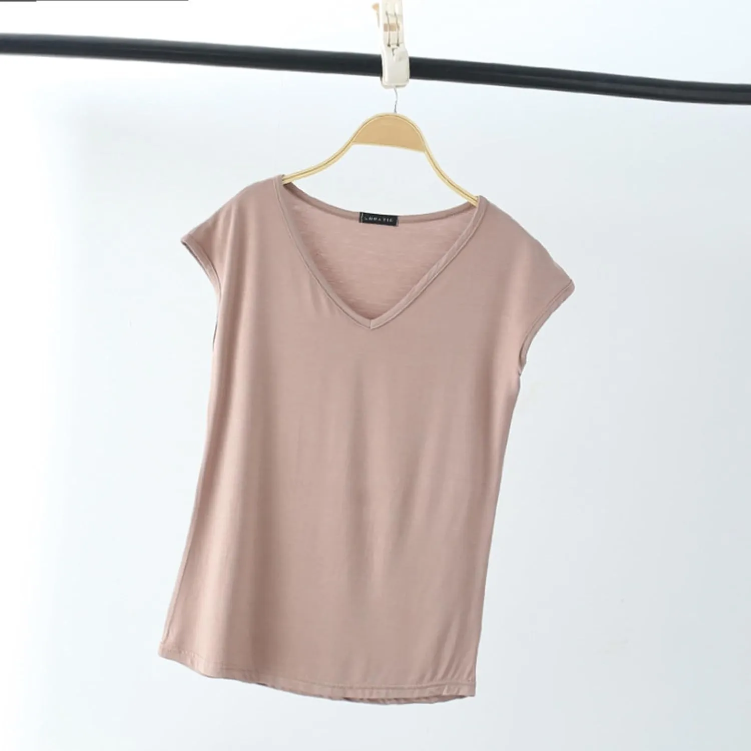 Womens Modal Tops Cap Sleeve V Neck T Shirt Ruched Slim Fit Basic Tees Lightweight Casual Summer Sleep Lounge Shirt