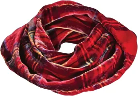 Womens Red Velvet Infinity Scarf, Red Scottish Tartan Plaid, 10" x 20"