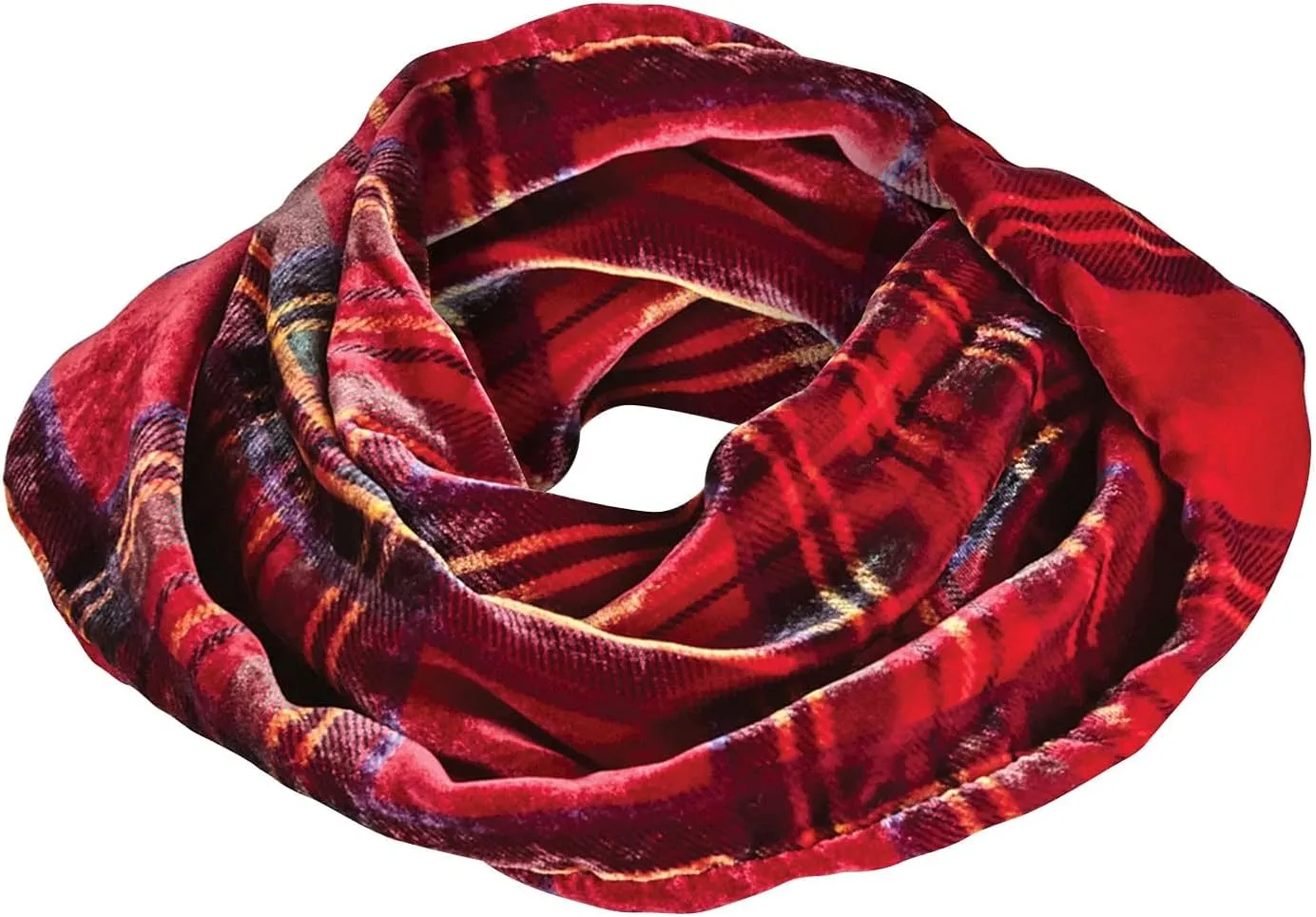 Womens Red Velvet Infinity Scarf, Red Scottish Tartan Plaid, 10" x 20"