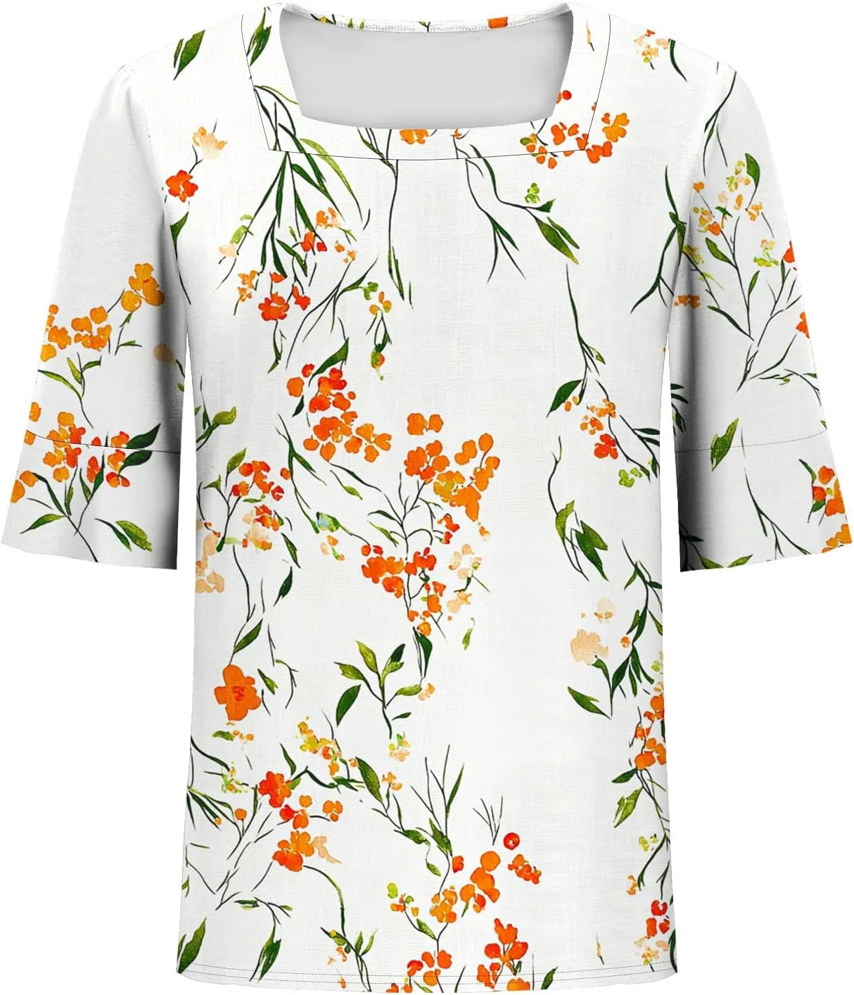 Women's Short Sleeve Shirts Square Neck Summer Tops Dressy Casual Basic Tees Ladies Loose Flowy T Shirts Blouses
