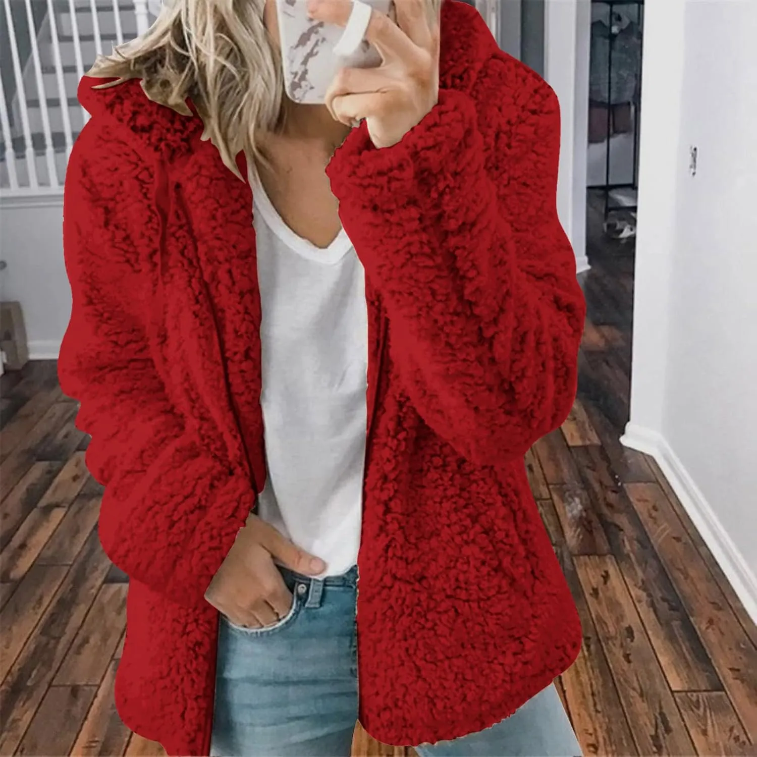 Womens Warm Coats 2025 Winter Fleece Teddy Sherpa Jacket Trendy Full Zip Up Hoodies with Pockets Soft Outerwear