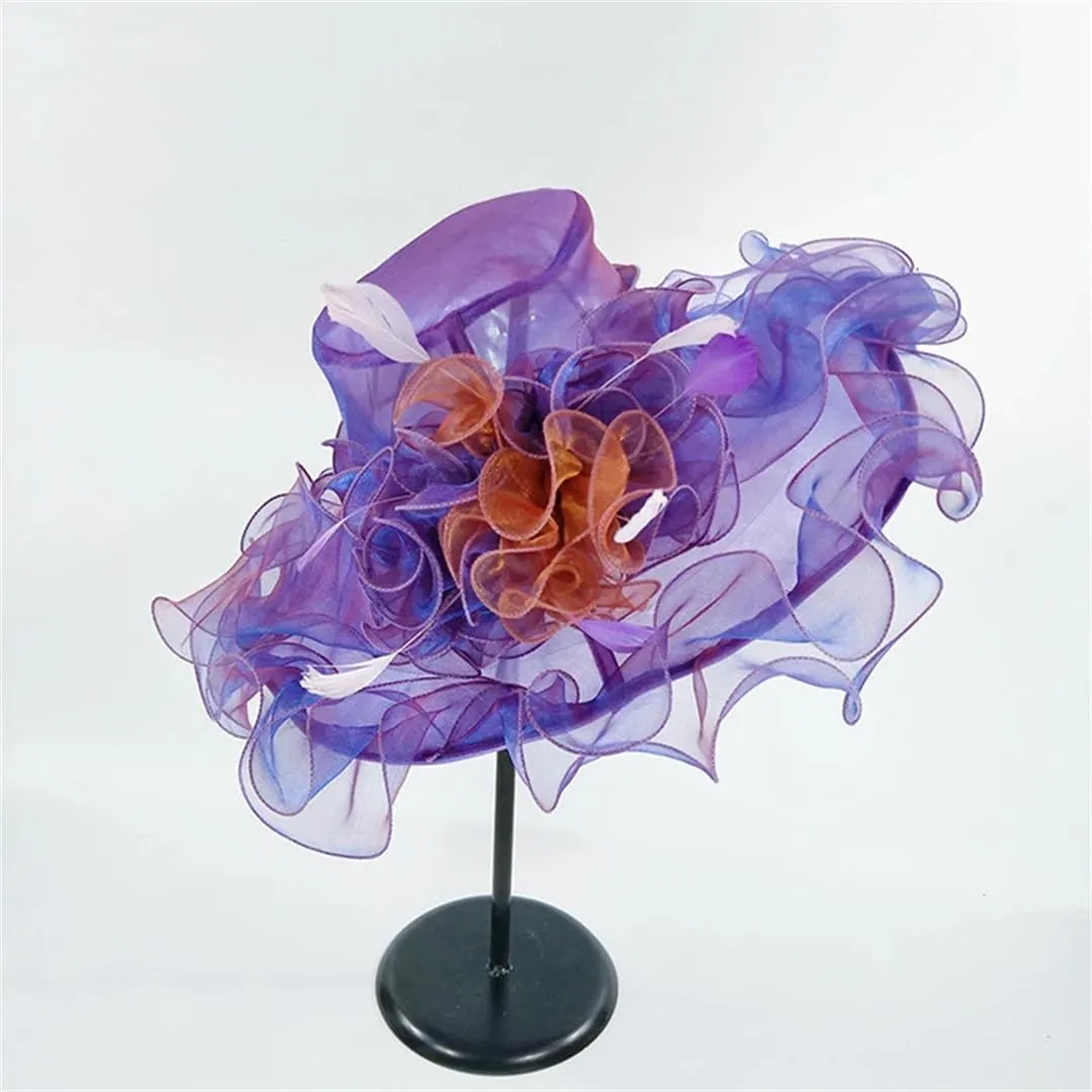 Women's Wide Brim Fedora Summer Organza Sun Hat Elegant Flower Charming Hat