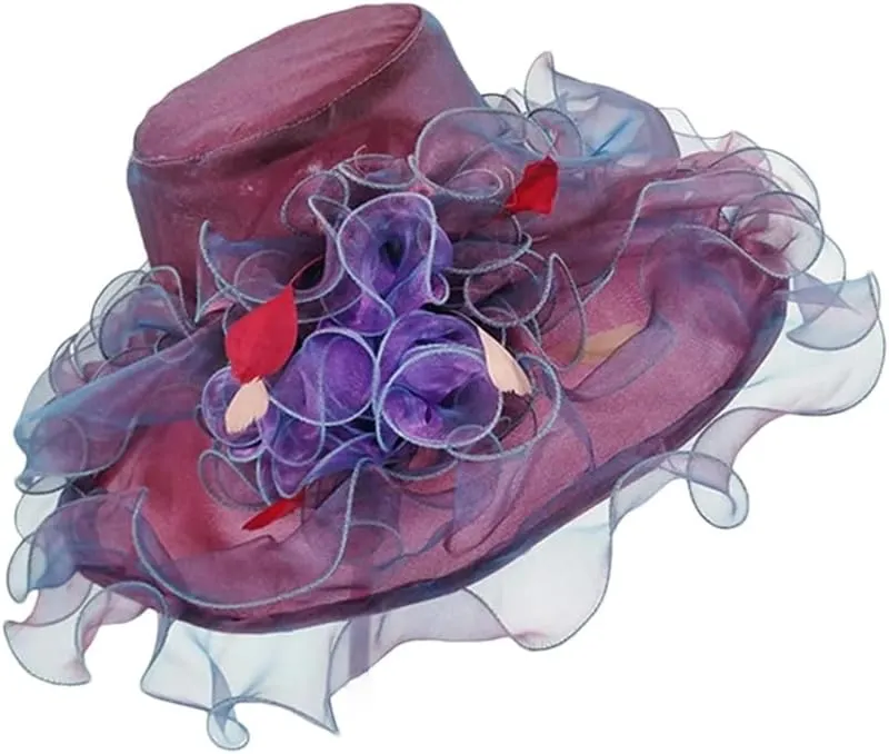 Women's Wide Brim Fedora Summer Organza Sun Hat Elegant Flower Charming Hat