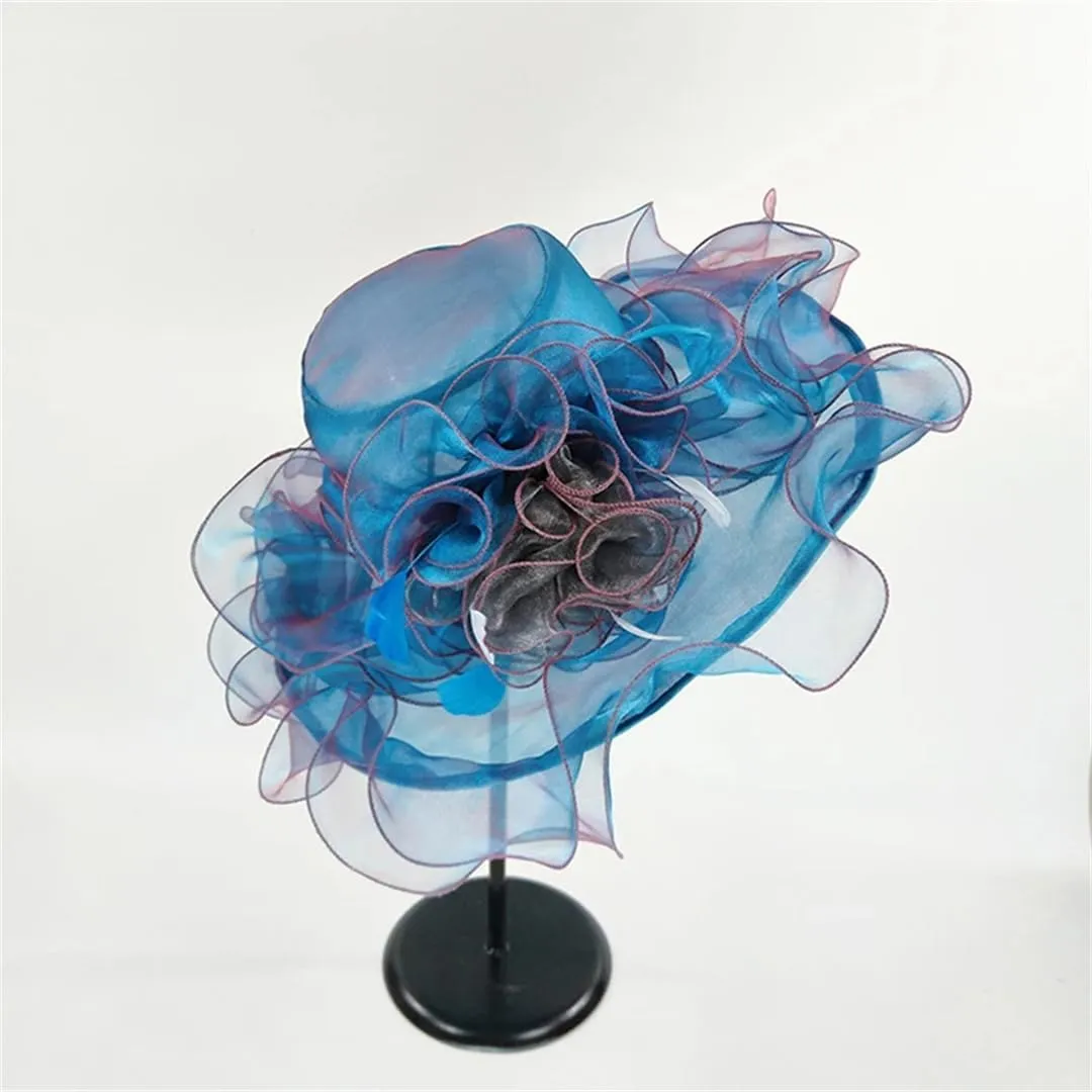 Women's Wide Brim Fedora Summer Organza Sun Hat Elegant Flower Charming Hat