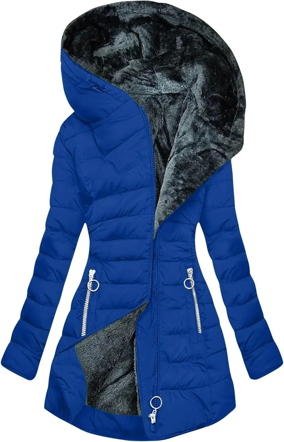 Womens Winter Coats Fleece Lined Thicken Puffer Jacket with Hood Zipper Pockets Long Warm Soft 2024 Trendy Overcoat